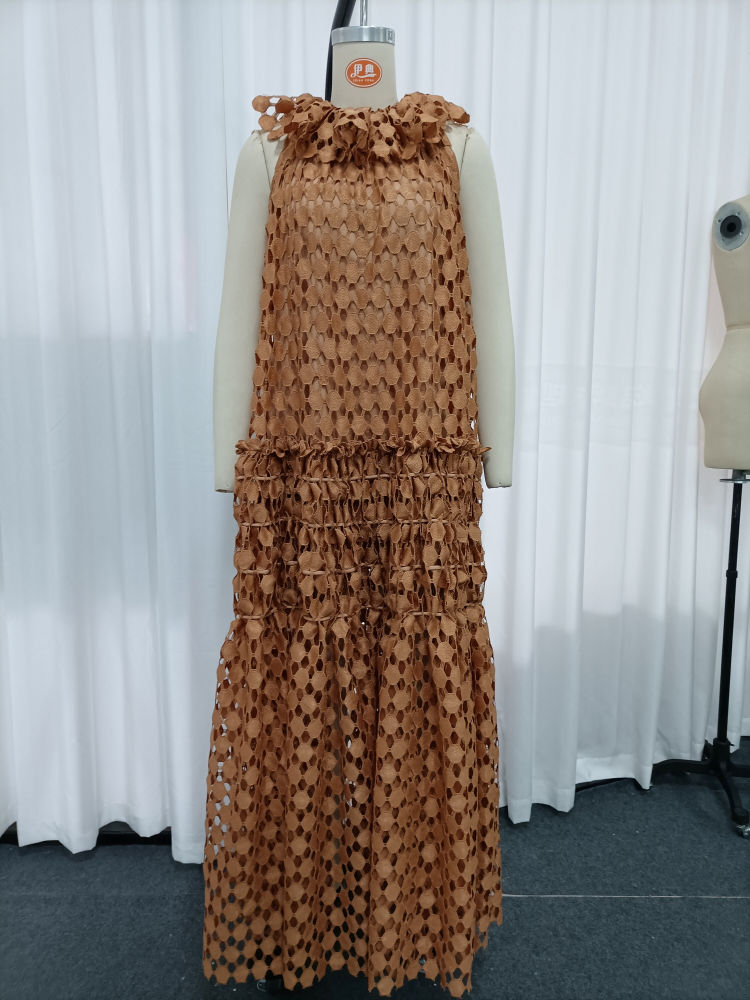 TWOTWINSTYLE Round Neck Sleeveles Patchwork Wafer Vintage Dress