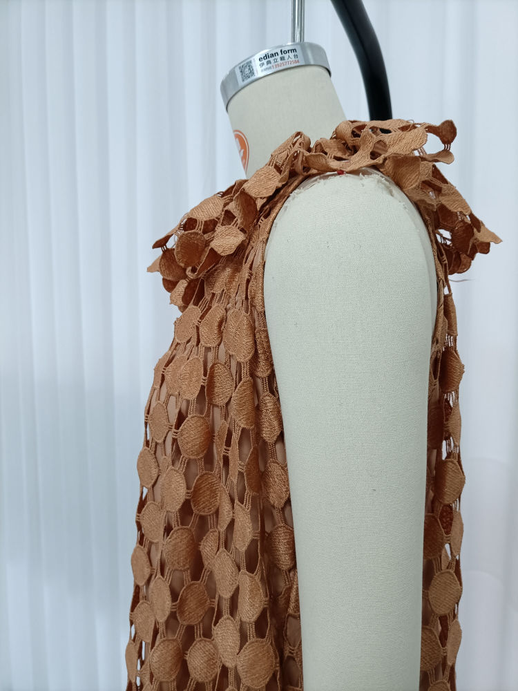 TWOTWINSTYLE Round Neck Sleeveles Patchwork Wafer Vintage Dress