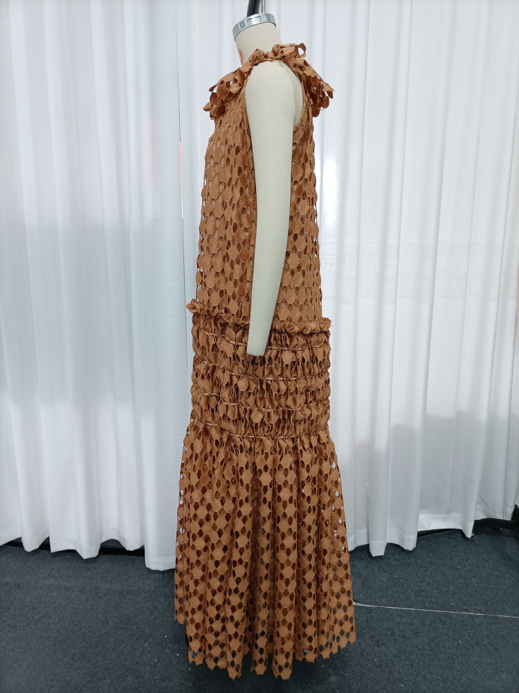 TWOTWINSTYLE Round Neck Sleeveles Patchwork Wafer Vintage Dress