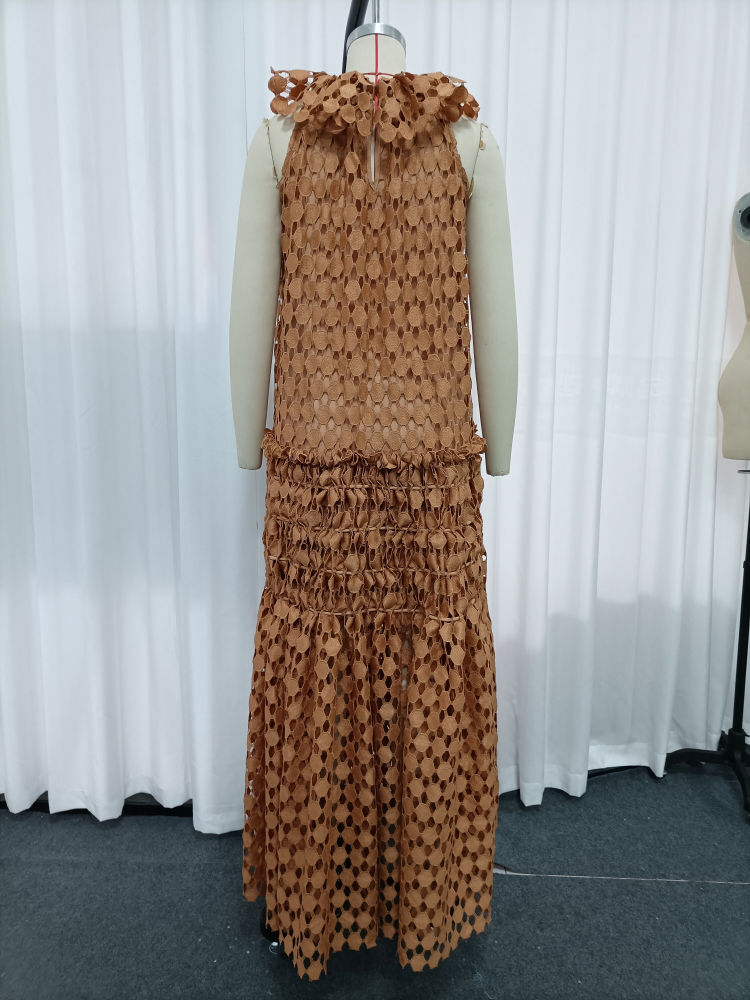 TWOTWINSTYLE Round Neck Sleeveles Patchwork Wafer Vintage Dress