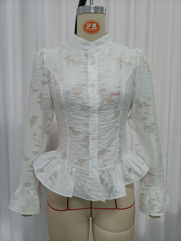 TWOTWINSTYLE Solid Stand Collar Long Sleeve Casual Shirt