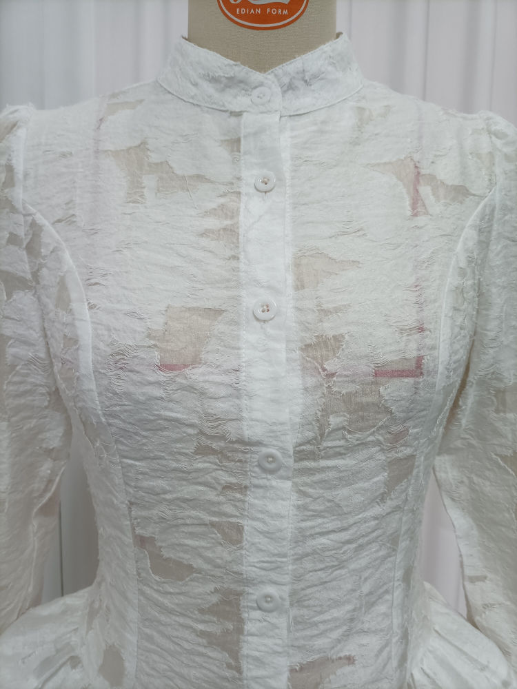 TWOTWINSTYLE Solid Stand Collar Long Sleeve Casual Shirt