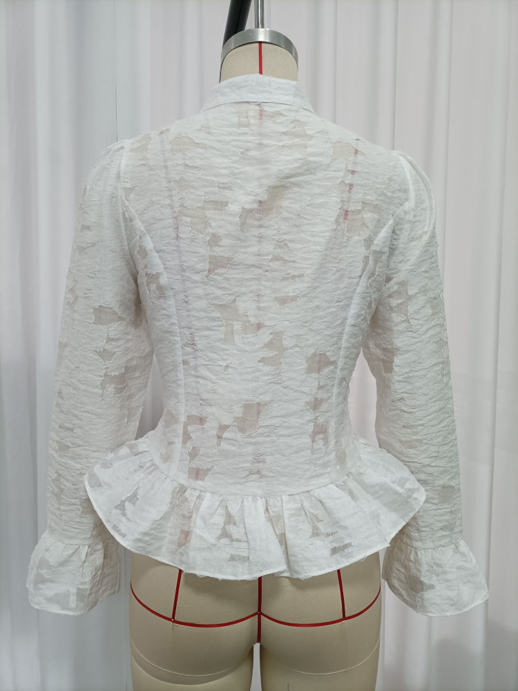 TWOTWINSTYLE Solid Stand Collar Long Sleeve Casual Shirt