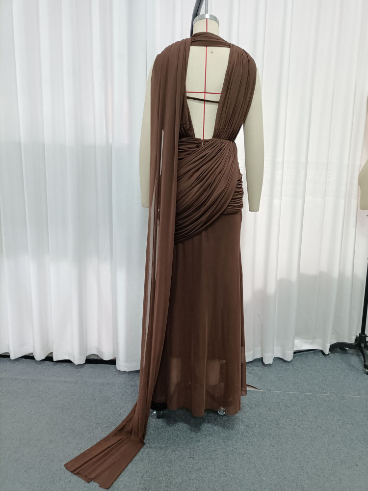 TWOTWINSTYLE Solid V Neck Sleeveles Spliced Mesh Sexy Dress