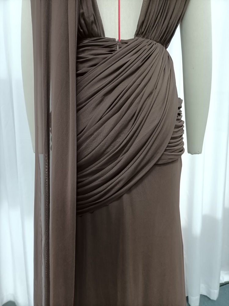 TWOTWINSTYLE Solid V Neck Sleeveles Spliced Mesh Sexy Dress