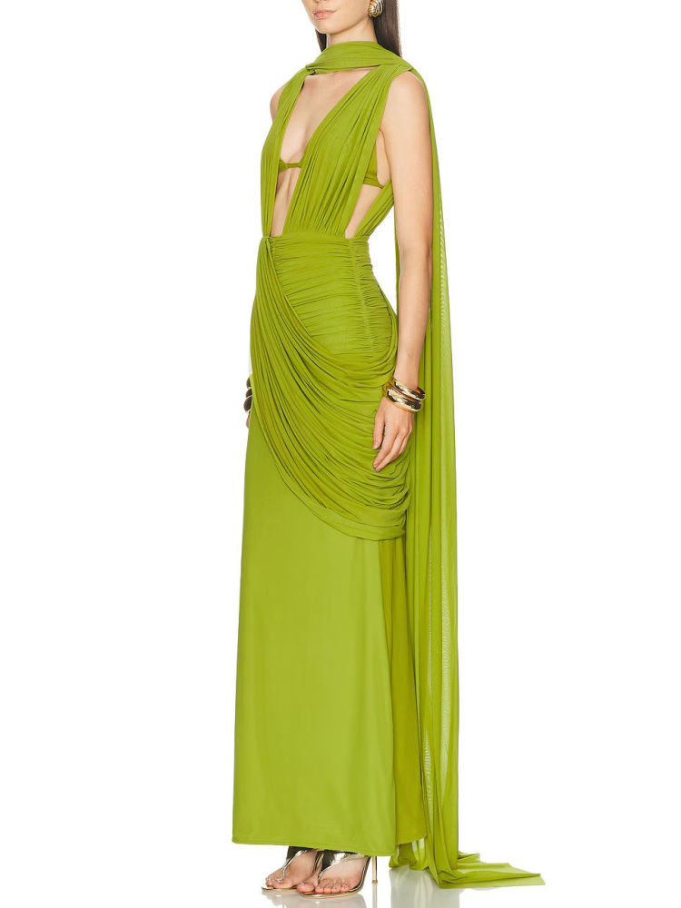 TWOTWINSTYLE Solid V Neck Sleeveles Spliced Mesh Sexy Dress