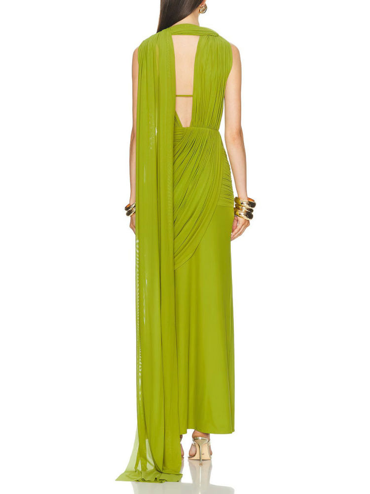 TWOTWINSTYLE Solid V Neck Sleeveles Spliced Mesh Sexy Dress