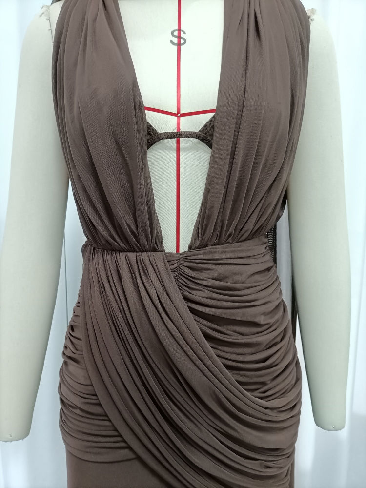 TWOTWINSTYLE Solid V Neck Sleeveles Spliced Mesh Sexy Dress
