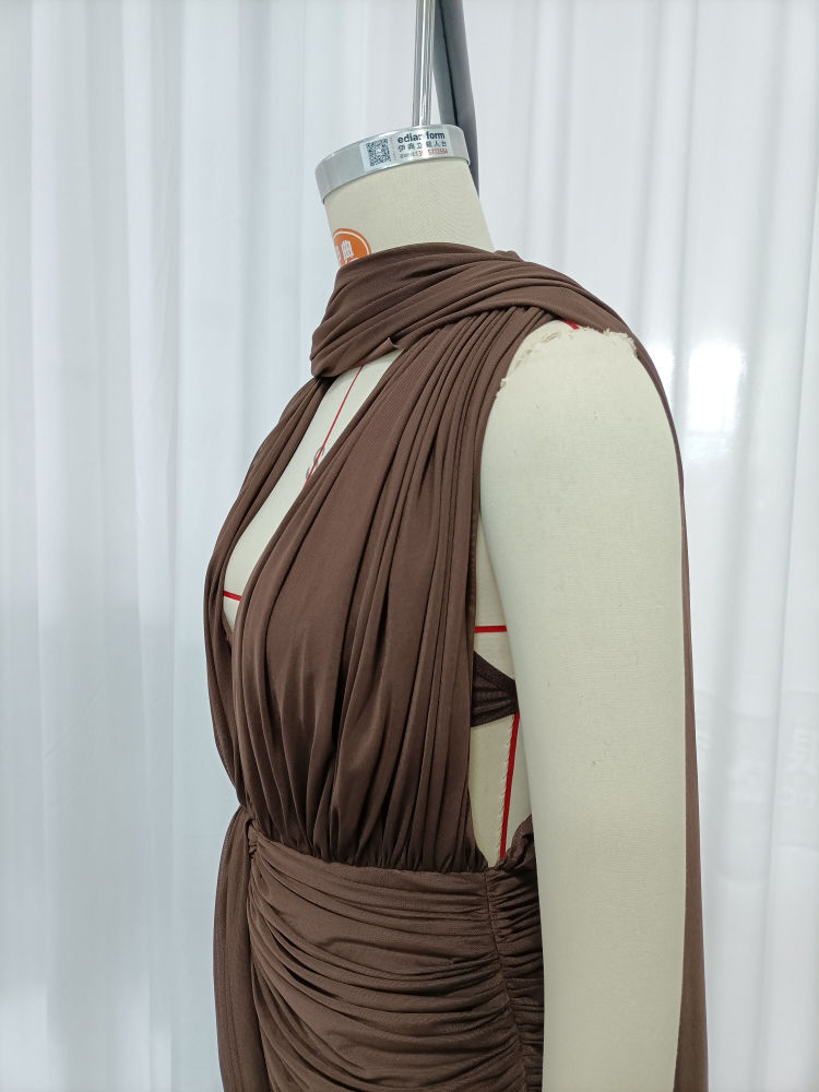 TWOTWINSTYLE Solid V Neck Sleeveles Spliced Mesh Sexy Dress