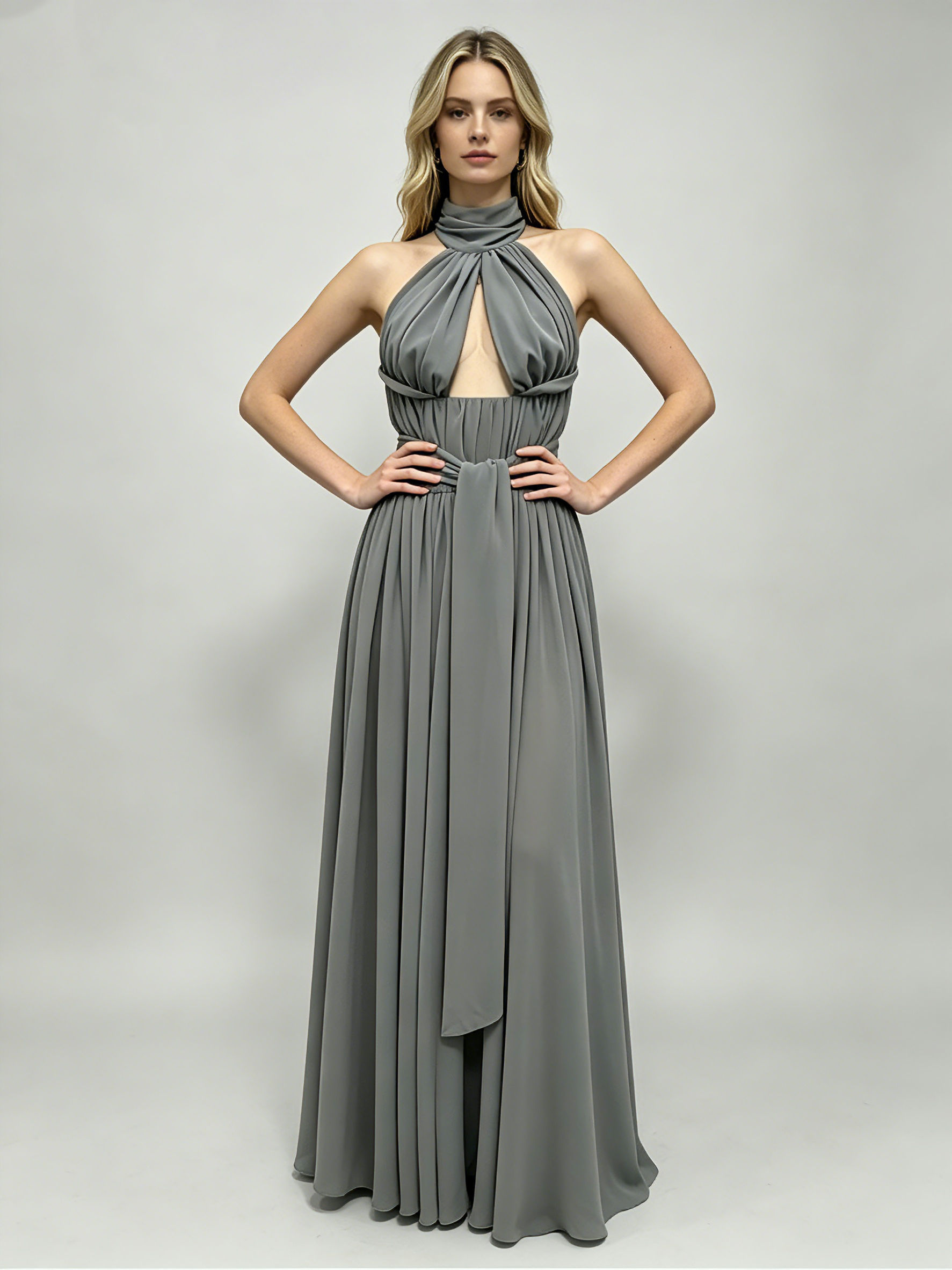 TWOTWINSTYLE Stand Collar Off Shoulder Hollow Out Ruched Vintage Dress