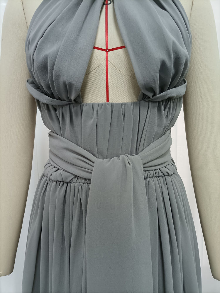 TWOTWINSTYLE Stand Collar Off Shoulder Hollow Out Ruched Vintage Dress