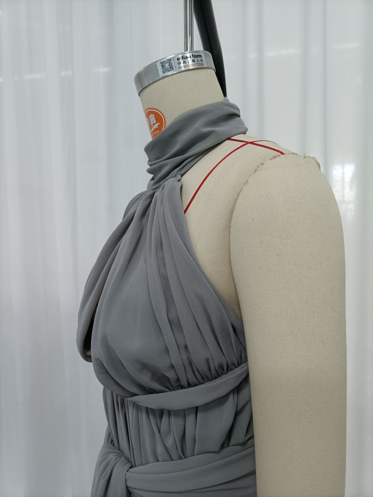 TWOTWINSTYLE Stand Collar Off Shoulder Hollow Out Ruched Vintage Dress