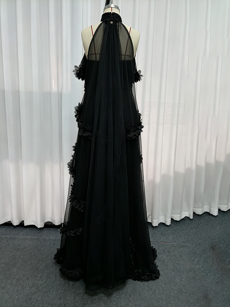 TWOTWINSTYLE Turtleneck Off Shoulder Spliced Flower Chiffon Maxi Dress
