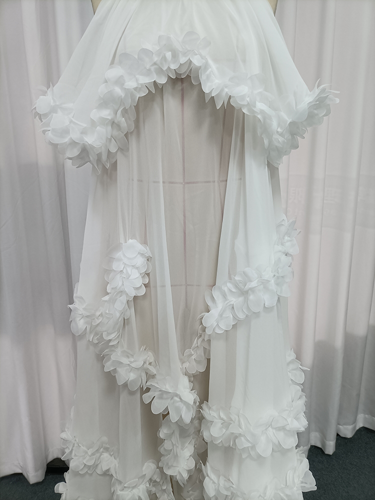 TWOTWINSTYLE Turtleneck Off Shoulder Spliced Flower Chiffon Maxi Dress