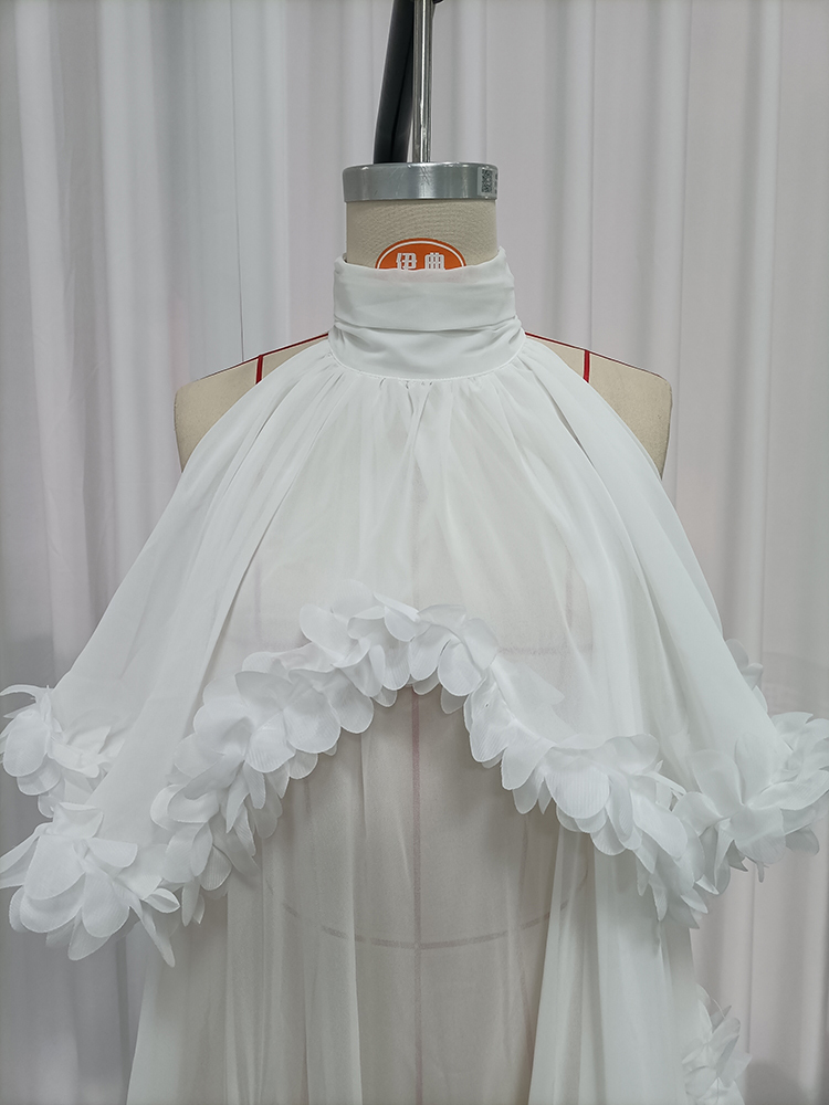 TWOTWINSTYLE Turtleneck Off Shoulder Spliced Flower Chiffon Maxi Dress