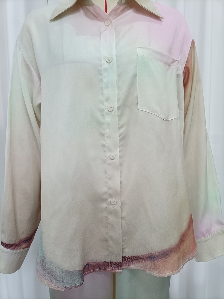 TWOTWINSTYLE Lapel Long Sleeves Shirt High Waist Wide Leg Pants Tie Dye Set
