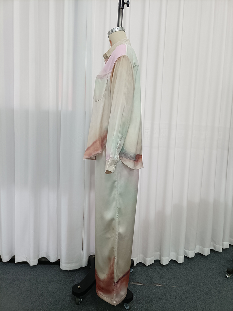TWOTWINSTYLE Lapel Long Sleeves Shirt High Waist Wide Leg Pants Tie Dye Set