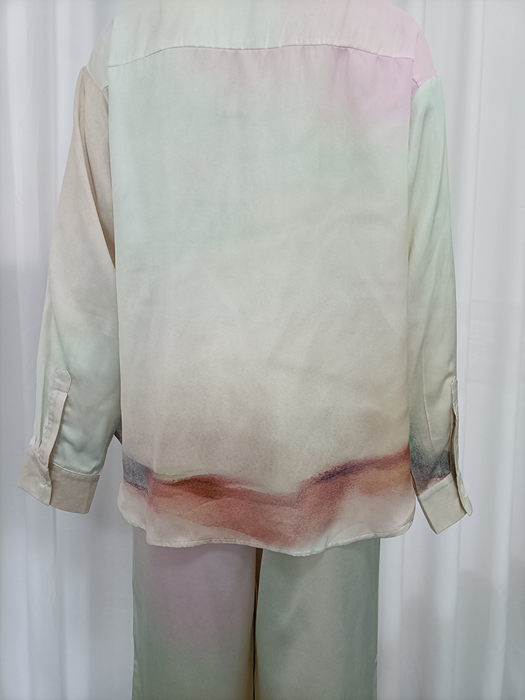 TWOTWINSTYLE Lapel Long Sleeves Shirt High Waist Wide Leg Pants Tie Dye Set