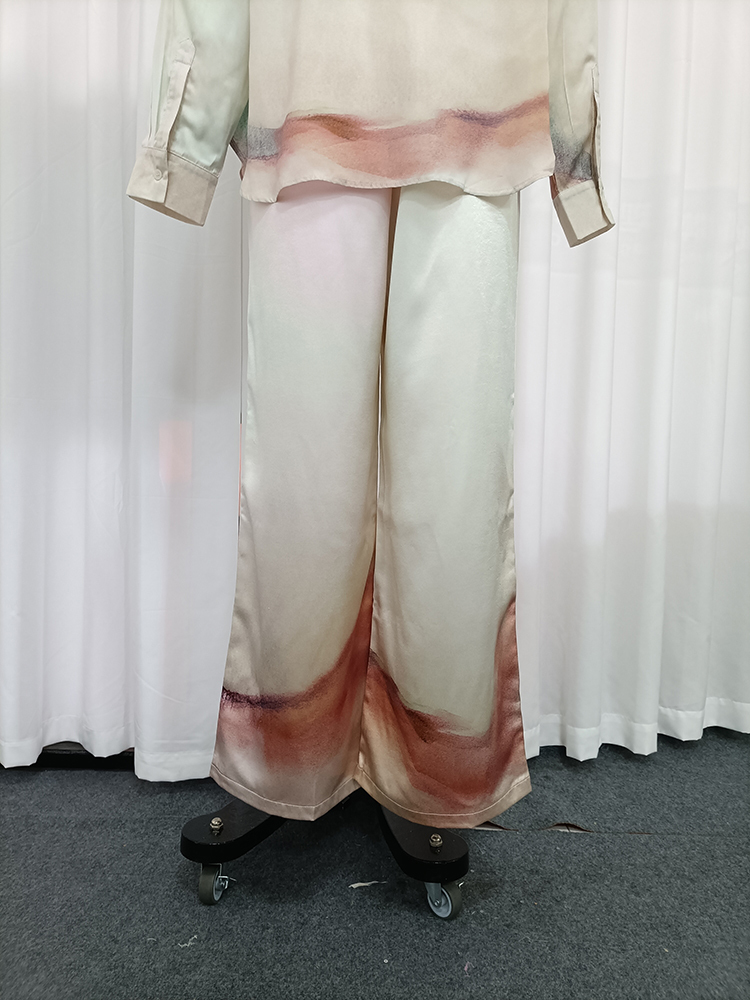 TWOTWINSTYLE Lapel Long Sleeves Shirt High Waist Wide Leg Pants Tie Dye Set