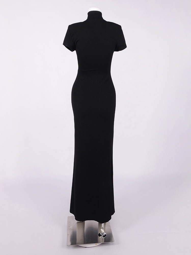 TWOTWINSTYLE Stand Collar Short Sleeves Patchwork Hollow Vintage Maxi Dress