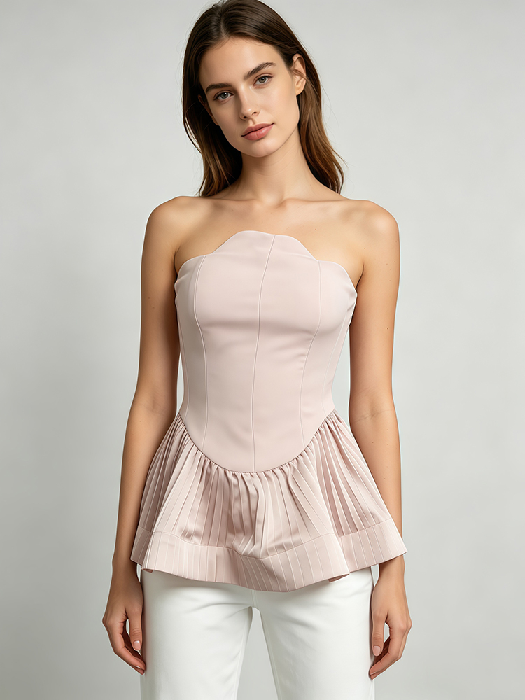 TWOTWINSTYLE Strapless Solid Tunic Ruffled Hem Vest