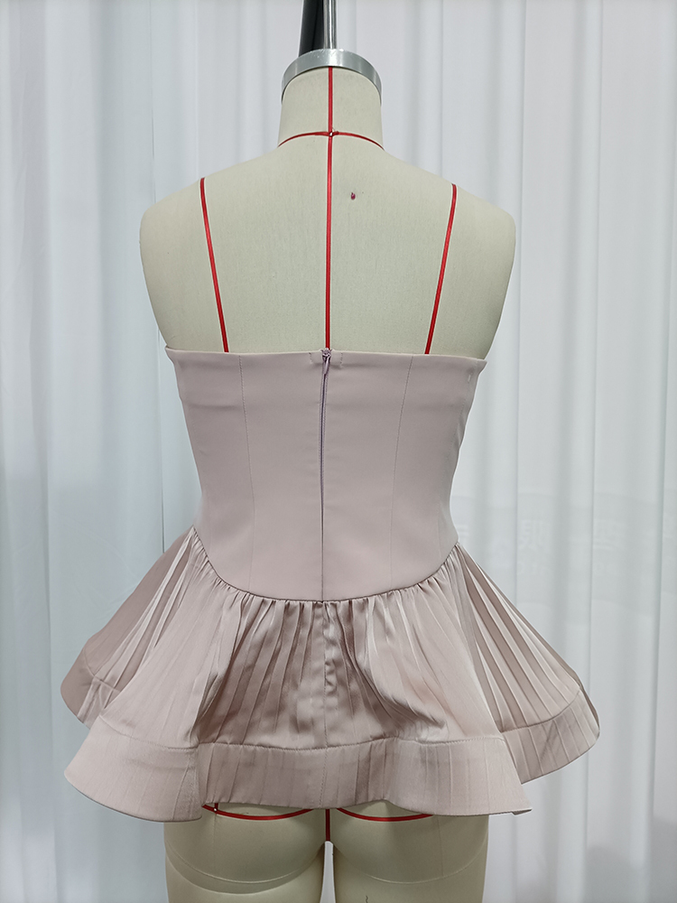 TWOTWINSTYLE Strapless Solid Tunic Ruffled Hem Vest