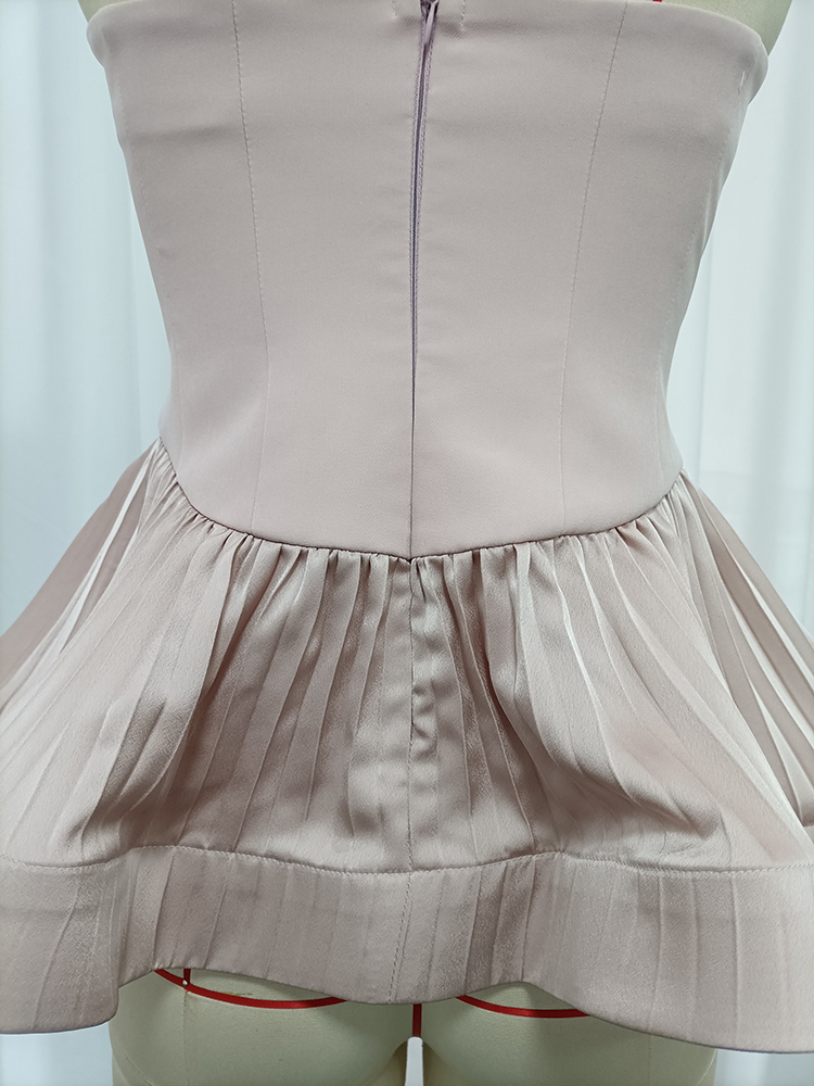 TWOTWINSTYLE Strapless Solid Tunic Ruffled Hem Vest