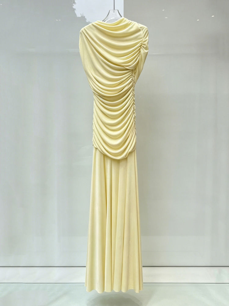 TWOTWINSTYLE Stand Collar Sleeveless Slimming Vintage Dress
