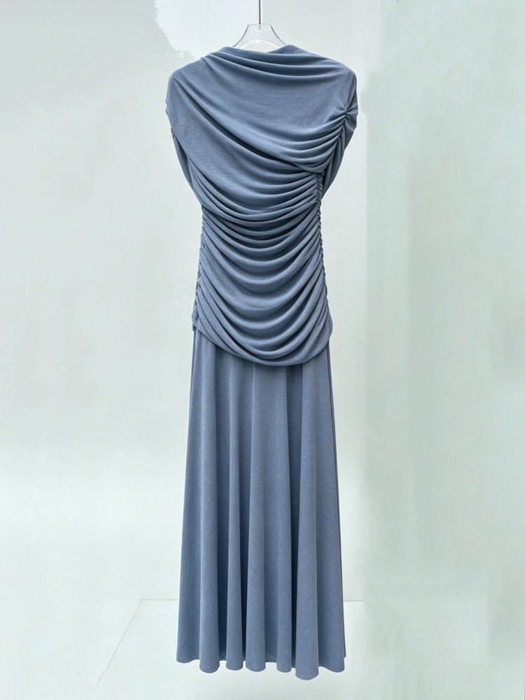 TWOTWINSTYLE Stand Collar Sleeveless Slimming Vintage Dress