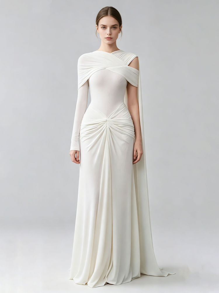 TWOTWINSTYLE Off One Shoulder A Sleeve Pleated Fashion Dress