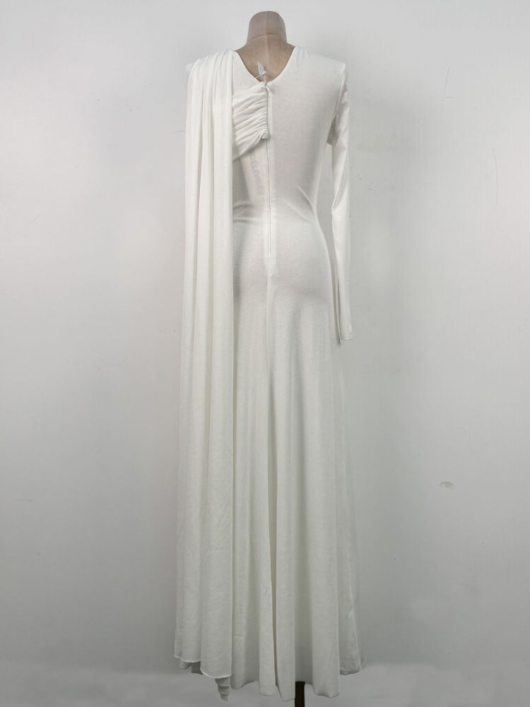 TWOTWINSTYLE Off One Shoulder A Sleeve Pleated Fashion Dress