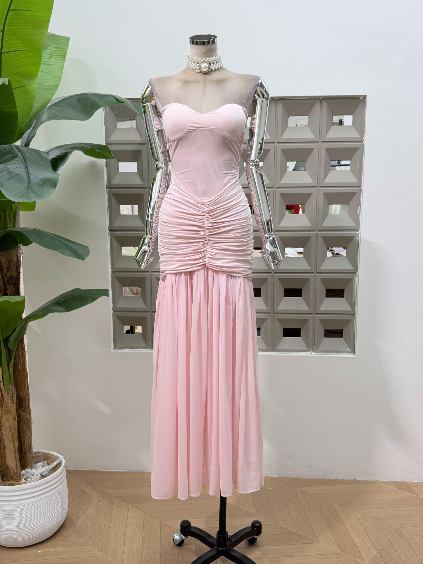 TWOTWINSTYLE Off Shoulder Patchwork Shawl Ruched Elegant Dress