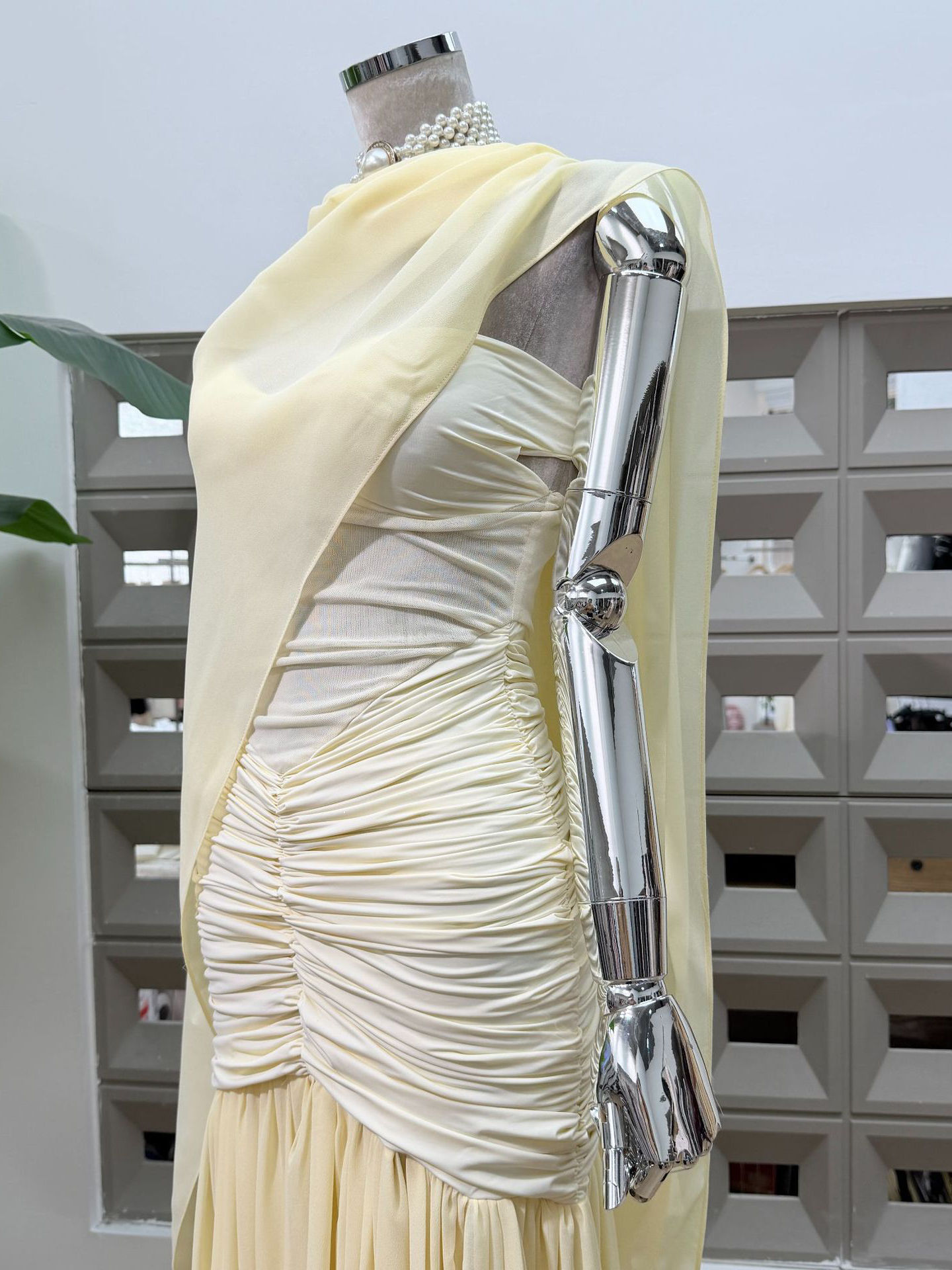 TWOTWINSTYLE Off Shoulder Patchwork Shawl Ruched Elegant Dress