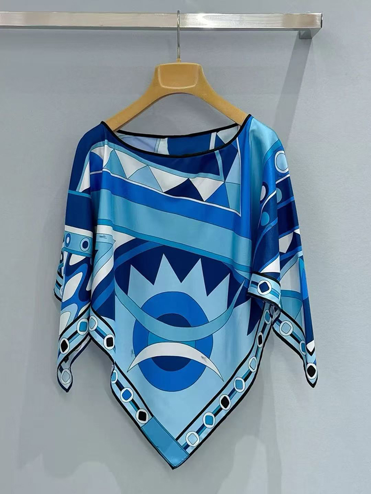 TWOTWINSTYLE Round Neck Irregular Top Geometric Print Wide Leg Pants Chic Set