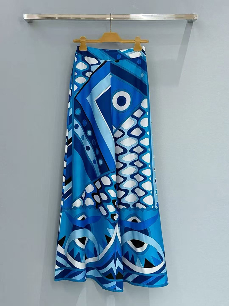 TWOTWINSTYLE Round Neck Irregular Top Geometric Print Wide Leg Pants Chic Set