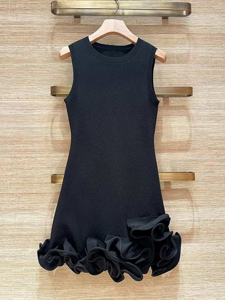 TWOTWINSTYLE Round Neck Sleeveless Tunic Ruffled Hem Mini Dress