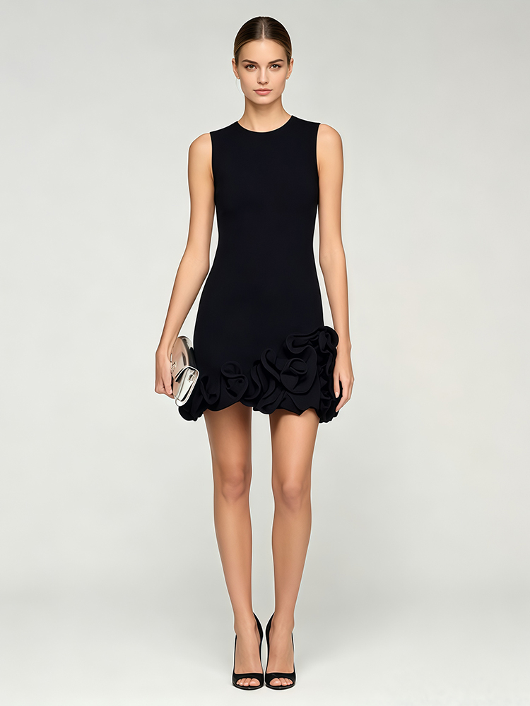 TWOTWINSTYLE Round Neck Sleeveless Tunic Ruffled Hem Mini Dress