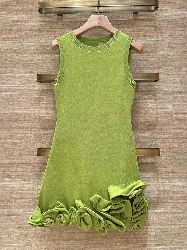 TWOTWINSTYLE Round Neck Sleeveless Tunic Ruffled Hem Mini Dress