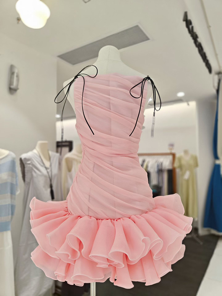 TWOTWINSTYLE Spliced Lace Up Off Shoulder Ruched Ruffled Hem Mini Dress