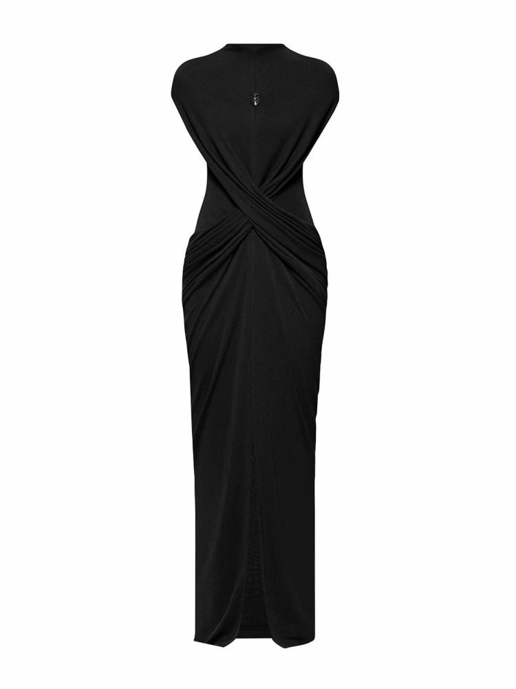 TWOTWINSTYLE Stand Collar Spliced Metal Pleated Vintage Dress
