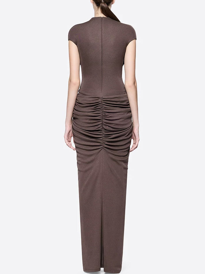 TWOTWINSTYLE Stand Collar Spliced Metal Pleated Vintage Dress