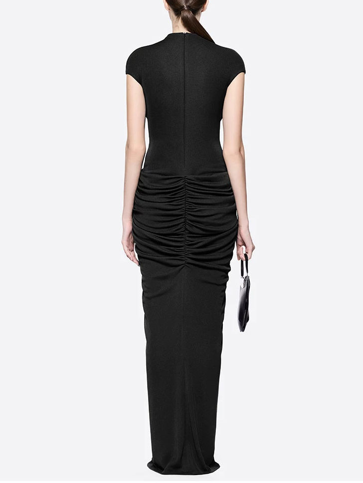 TWOTWINSTYLE Stand Collar Spliced Metal Pleated Vintage Dress