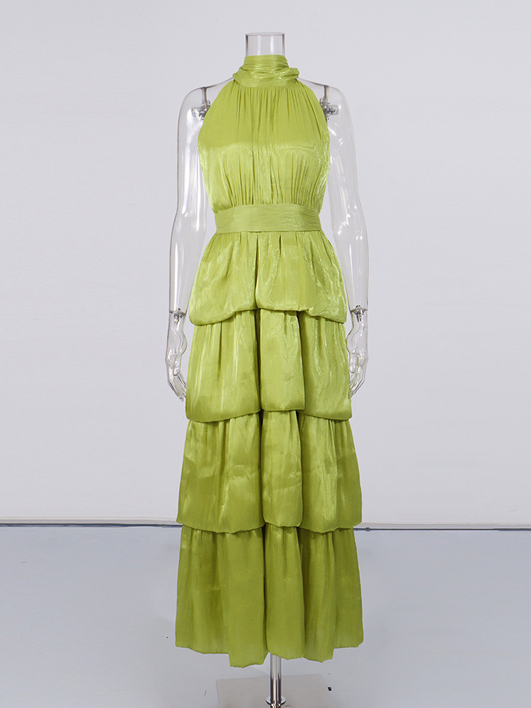 TWOTWINSTYLE Stand Collar Sleeveles High Waist Designer Dress