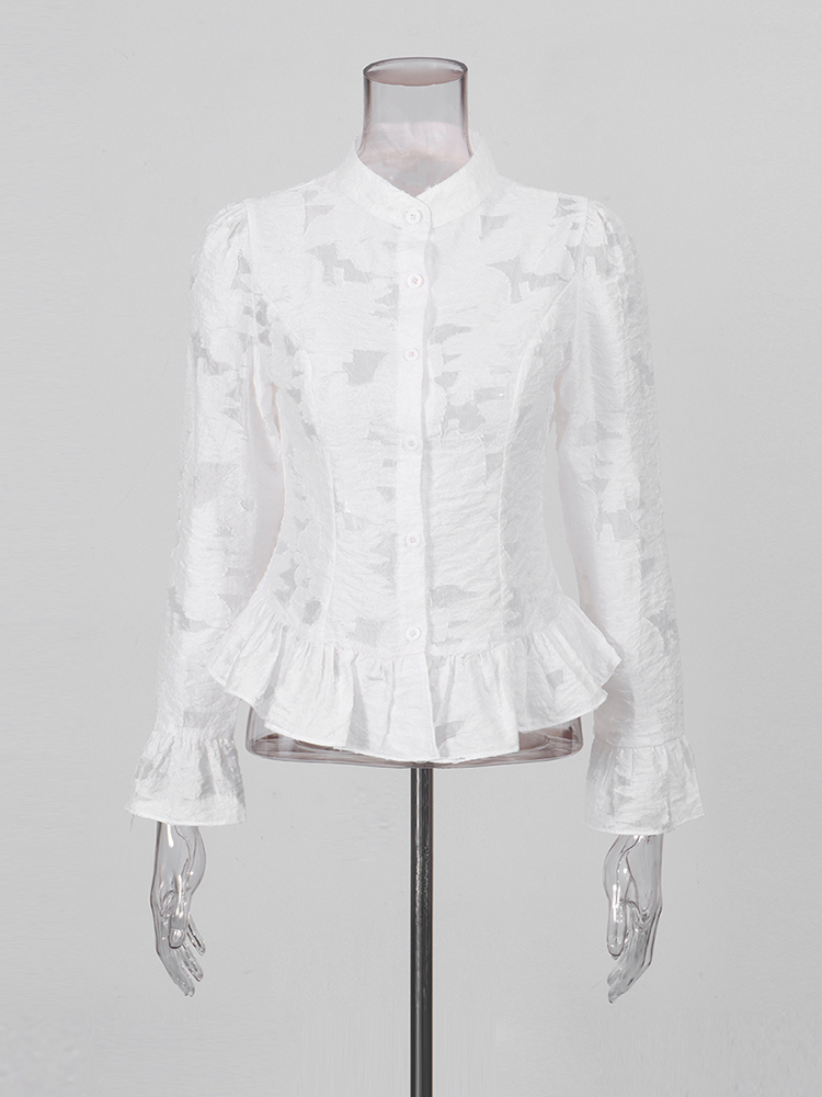 TWOTWINSTYLE Solid Stand Collar Long Sleeve Casual Shirt