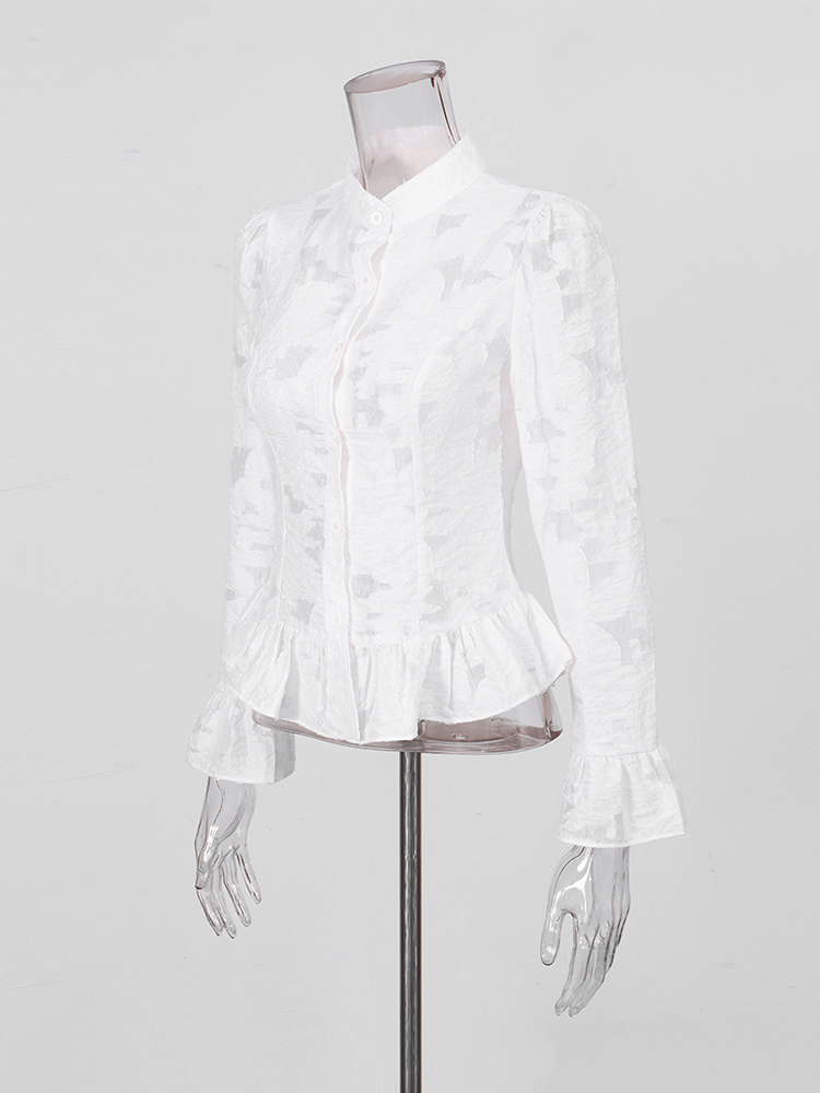 TWOTWINSTYLE Solid Stand Collar Long Sleeve Casual Shirt
