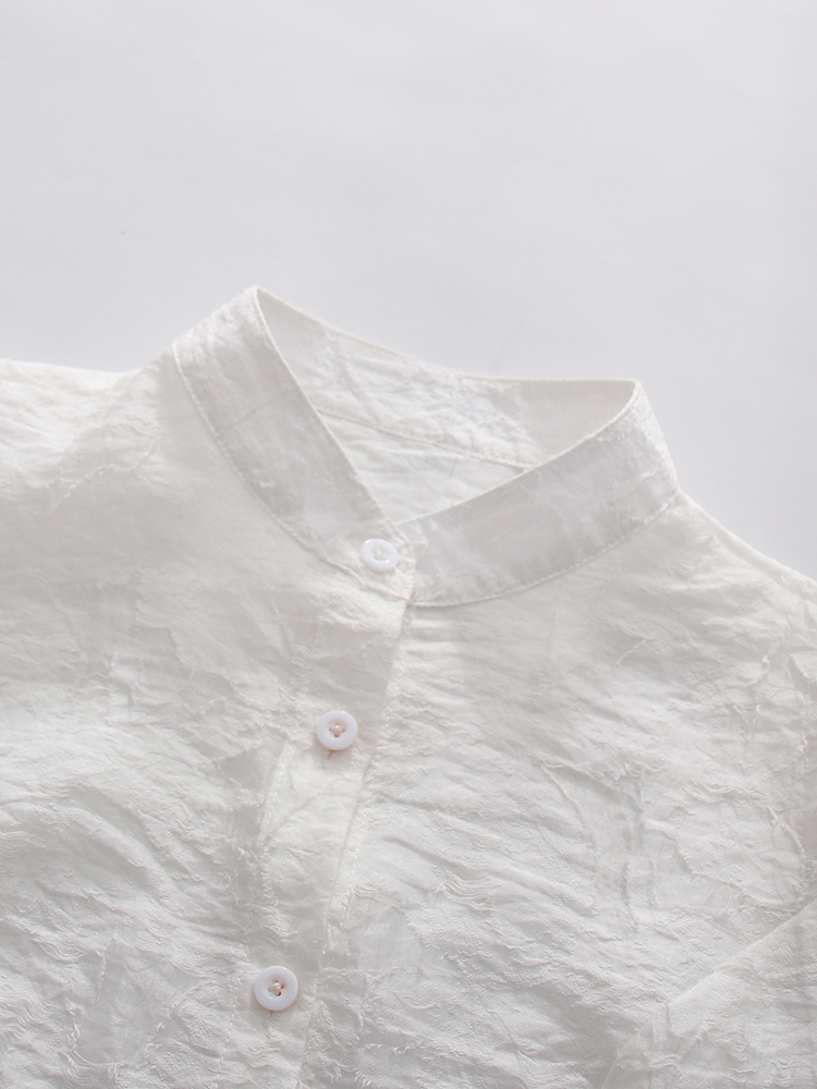 TWOTWINSTYLE Solid Stand Collar Long Sleeve Casual Shirt