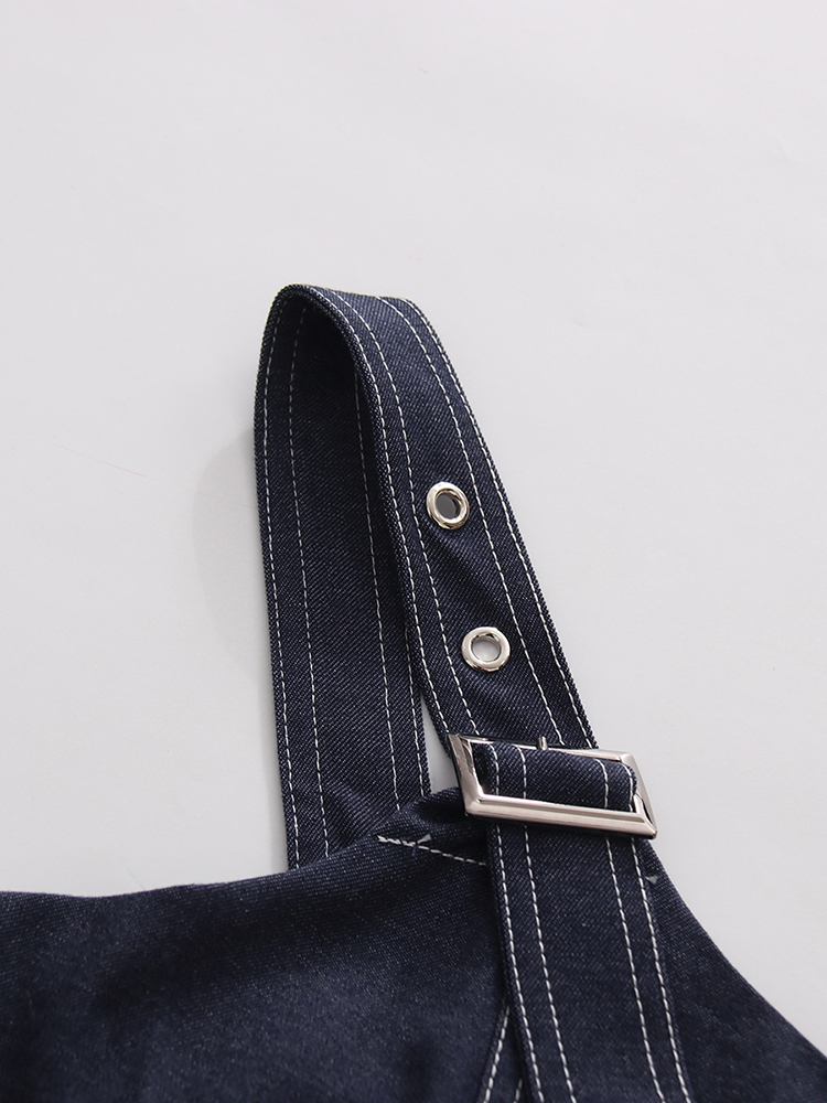 TWOTWINSTYLE Solid Sleeveles High Waist Designer Denim Dress