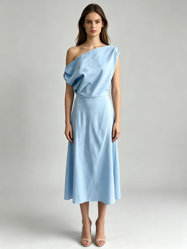 TWOTWINSTYLE Asymmetrical One-Shoulder Tunic Elegant Dress