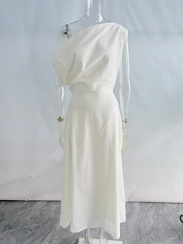 TWOTWINSTYLE Asymmetrical One-Shoulder Tunic Elegant Dress