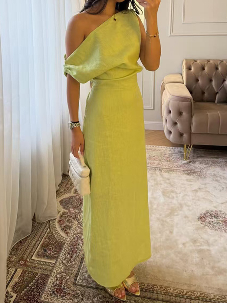 TWOTWINSTYLE Asymmetrical One-Shoulder Tunic Elegant Dress
